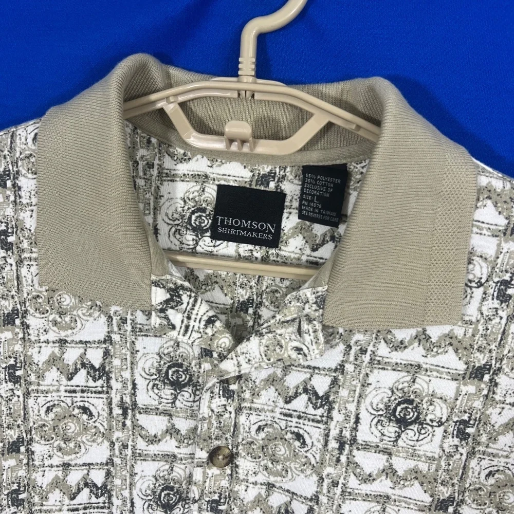 VINTAGE |•THOMPSON SHIRTMAKERS•| Vtg Polo Shirt Ribbed Bottom & Cuffs Size Large - Picture 2 of 5
